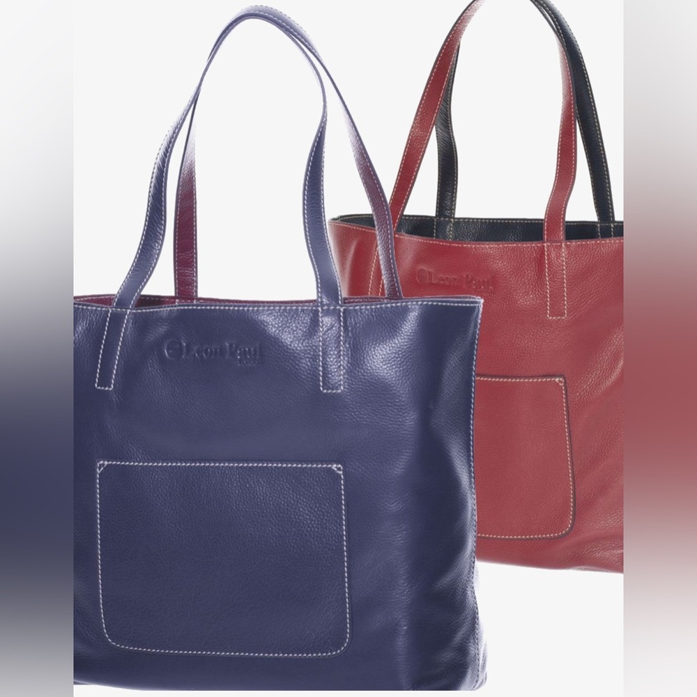 Leather Tote Bag in Navy and Red (reversible) - Classic Dual-Color Carryall